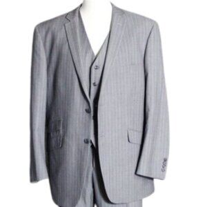 Haines Bonner of London 46R US Men's 3 Piece Suit Grey Pinstripe